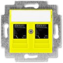 ABB Levit 2CHH296118A6064 Розетка компьютерная (поле для надписи, 2хRJ45, под рамку, cat.6, с/у, желтый/дымчатый черный)