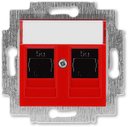 ABB Levit 2CHH295118A6065 Розетка компьютерная (поле для надписи, 2хRJ45, под рамку, cat.5e, с/у, красный/дымчатый черный)