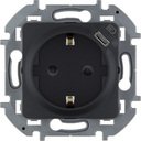 Legrand Inspiria 673773 комбинированная розетка 2К+З с зарядным устройством USB тип С для скрытого монтажа, цвет "Антрацит". Максимальный ток розетки 16АХ, напряжение розетки ~250В, напряжение зарядного устройства =5В, максимальный зарядный ток 1500 мА.