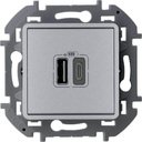 Legrand Inspiria 673762 зарядное устройство для скрытого монтажа , тип А-тип С, цвет "Алюминий". Напряжение ~240В/=5В, максимальный зарядный ток 3000 мА
