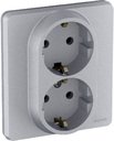 Legrand Inspiria 673752 розетка двойная с заземлением для скрытого монтажа, цвет "Алюминий". Максимальный ток 16 А, напряжение ~250В, максимальная мощность 3680 Вт.